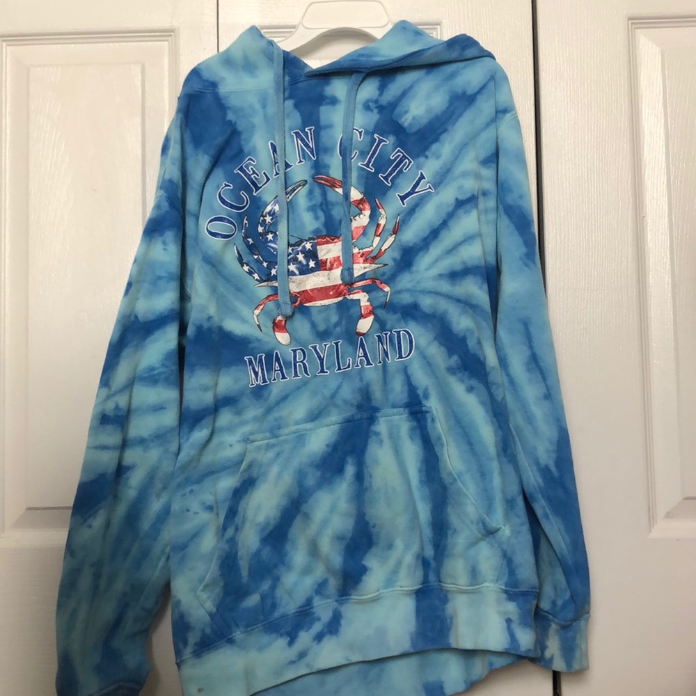 blue tie dye ocean city sweatshirt